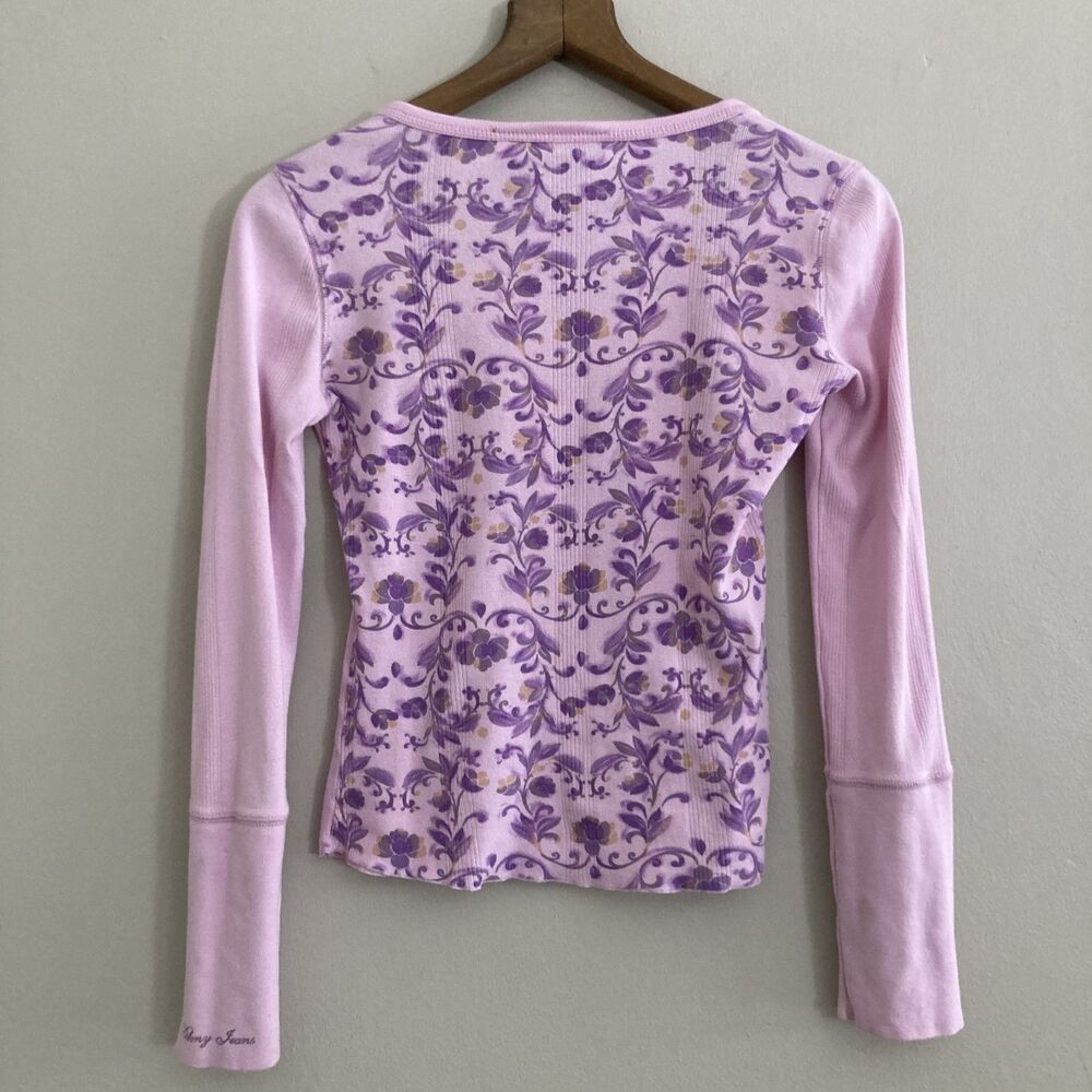 Vintage Fairy 2000s Y2K Henley DNKY Jeans Pink Floral Crystal Buttons Womens S/M - Picture 5 of 8
